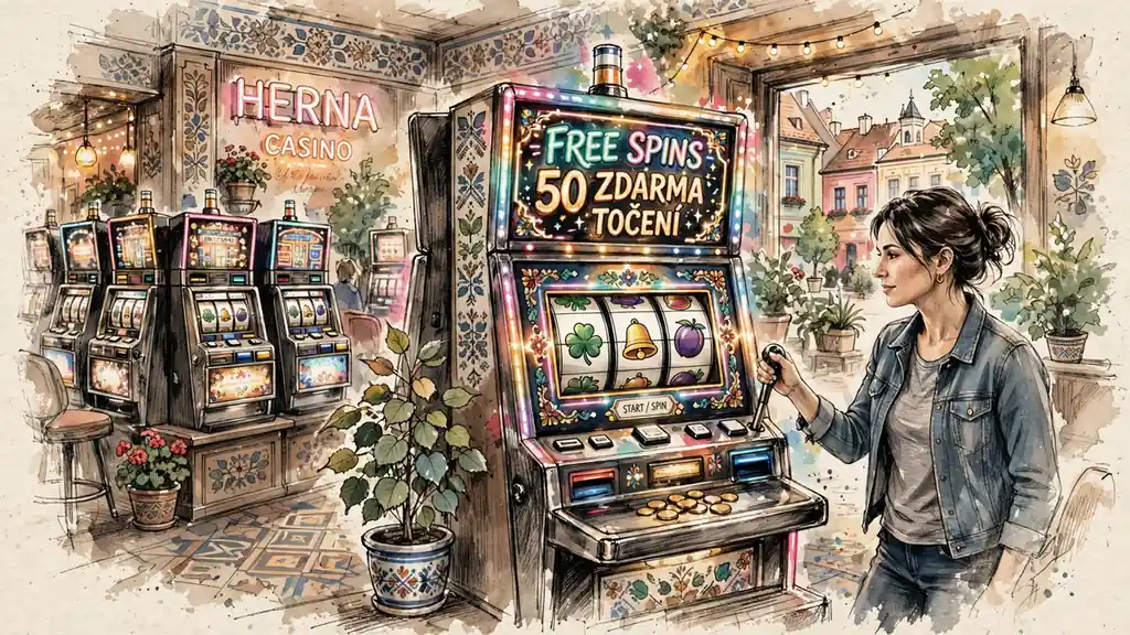 Žena hraje na výherním automatu s nabídkou free spinů