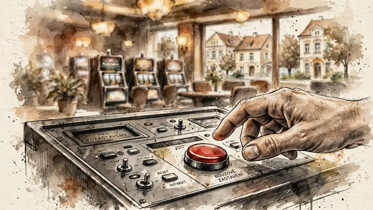 Ruka stiská červené tlačítko panic button